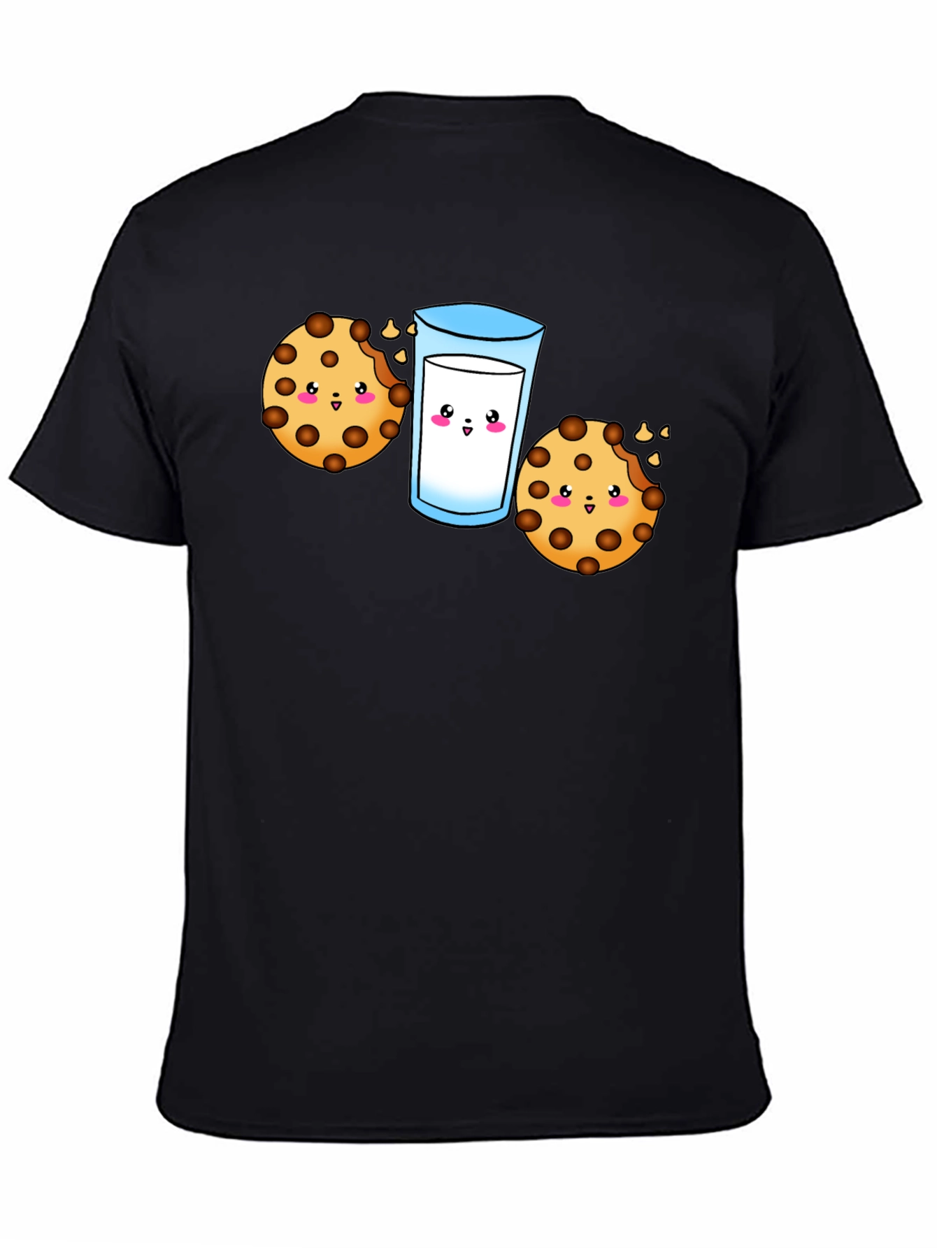 Cute Cookie & Milk Graphic Black T-Shirt