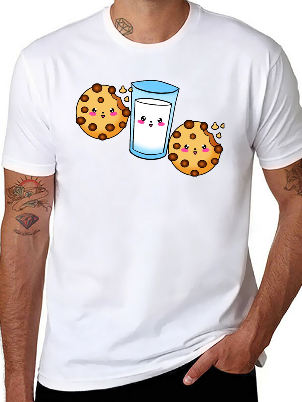 Cute Cookie & Milk Graphic Black T-Shirt