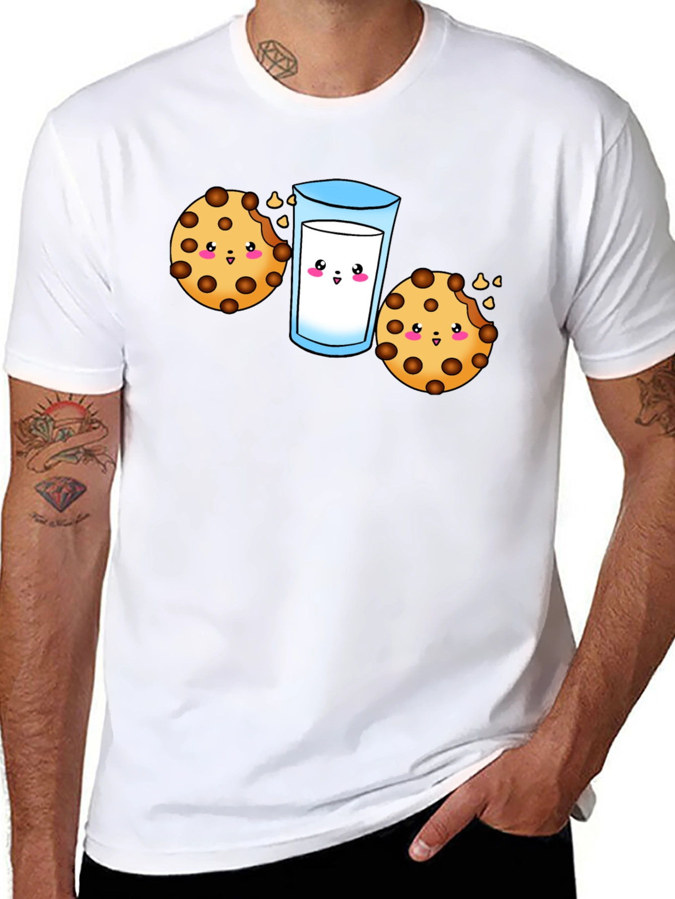 Cute Cookie & Milk Graphic Black T-Shirt