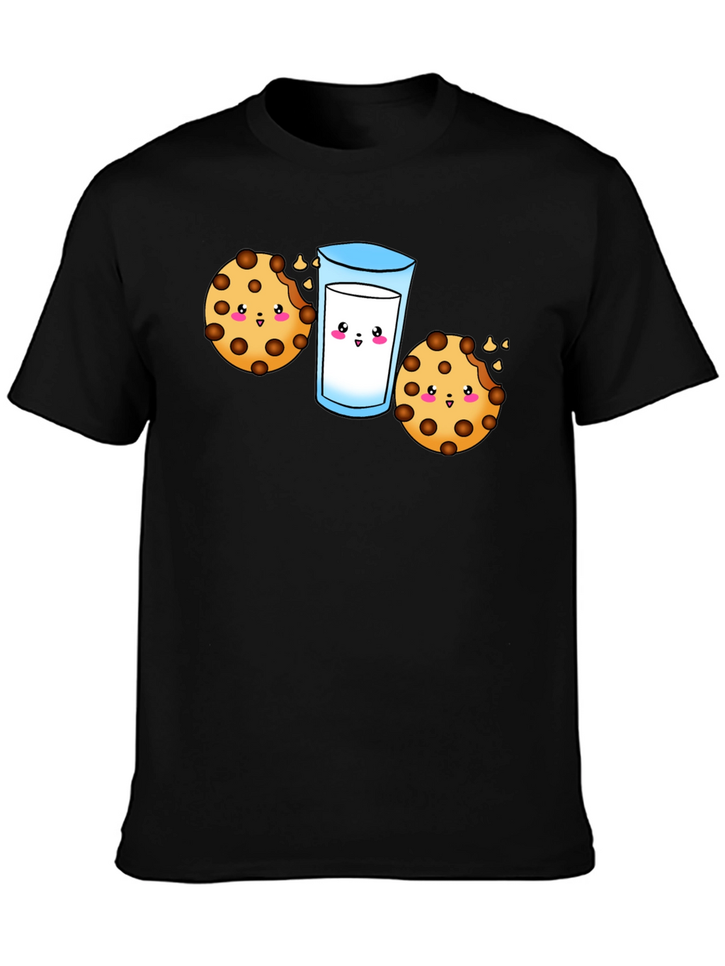Cute Cookie & Milk Graphic Black T-Shirt