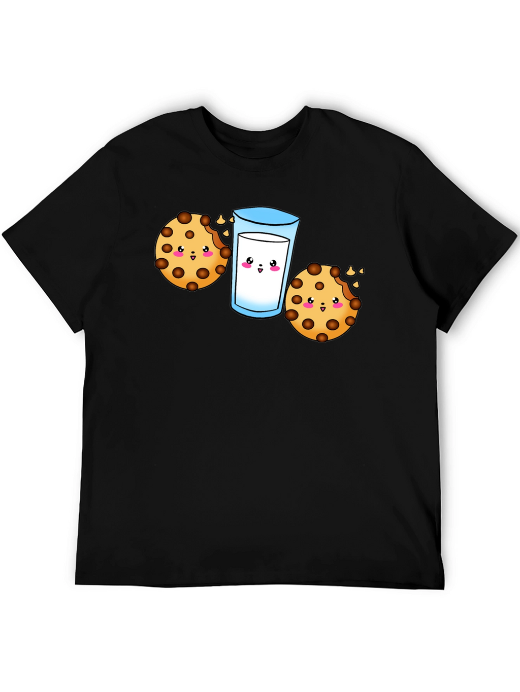 Cute Cookie & Milk Graphic Black T-Shirt