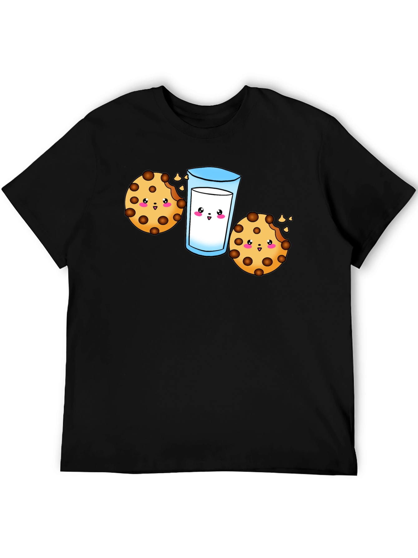 Cute Cookie & Milk Graphic Black T-Shirt