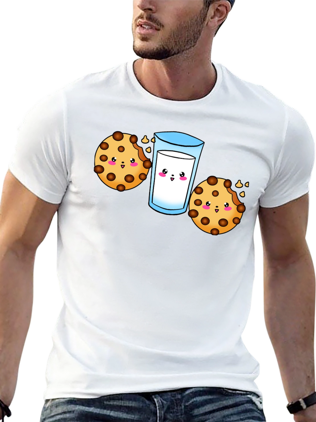 Cute Cookie & Milk Graphic Black T-Shirt