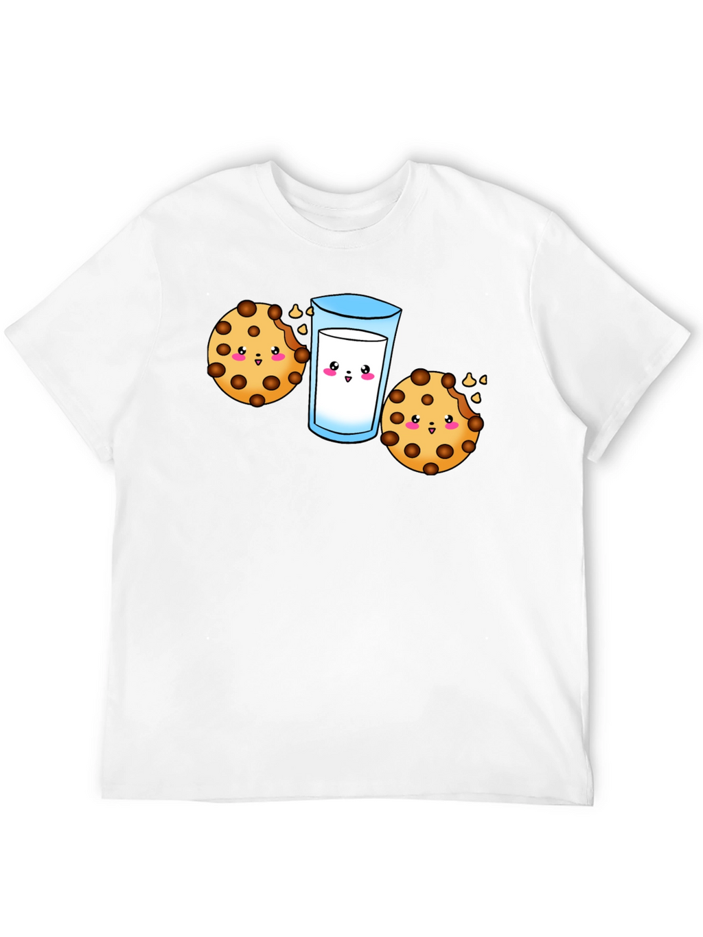 Cute Cookie & Milk Graphic Black T-Shirt