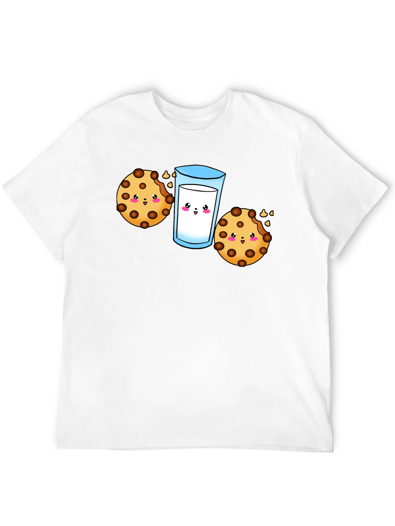 Cute Cookie & Milk Graphic Black T-Shirt