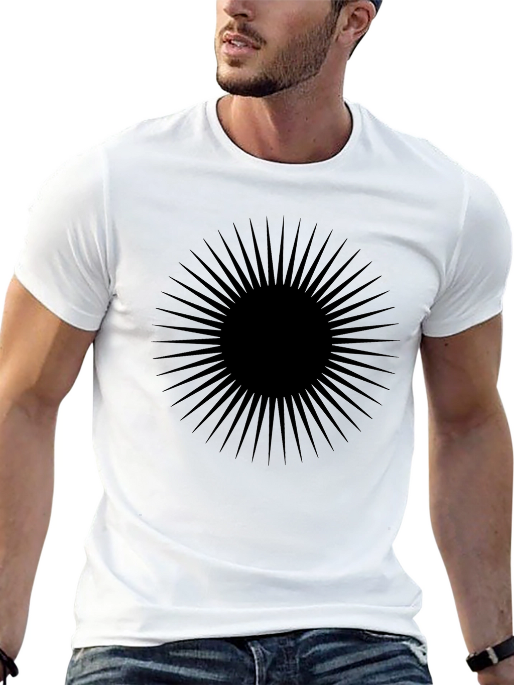 Abstract Sunburst Graphic Tee - Black