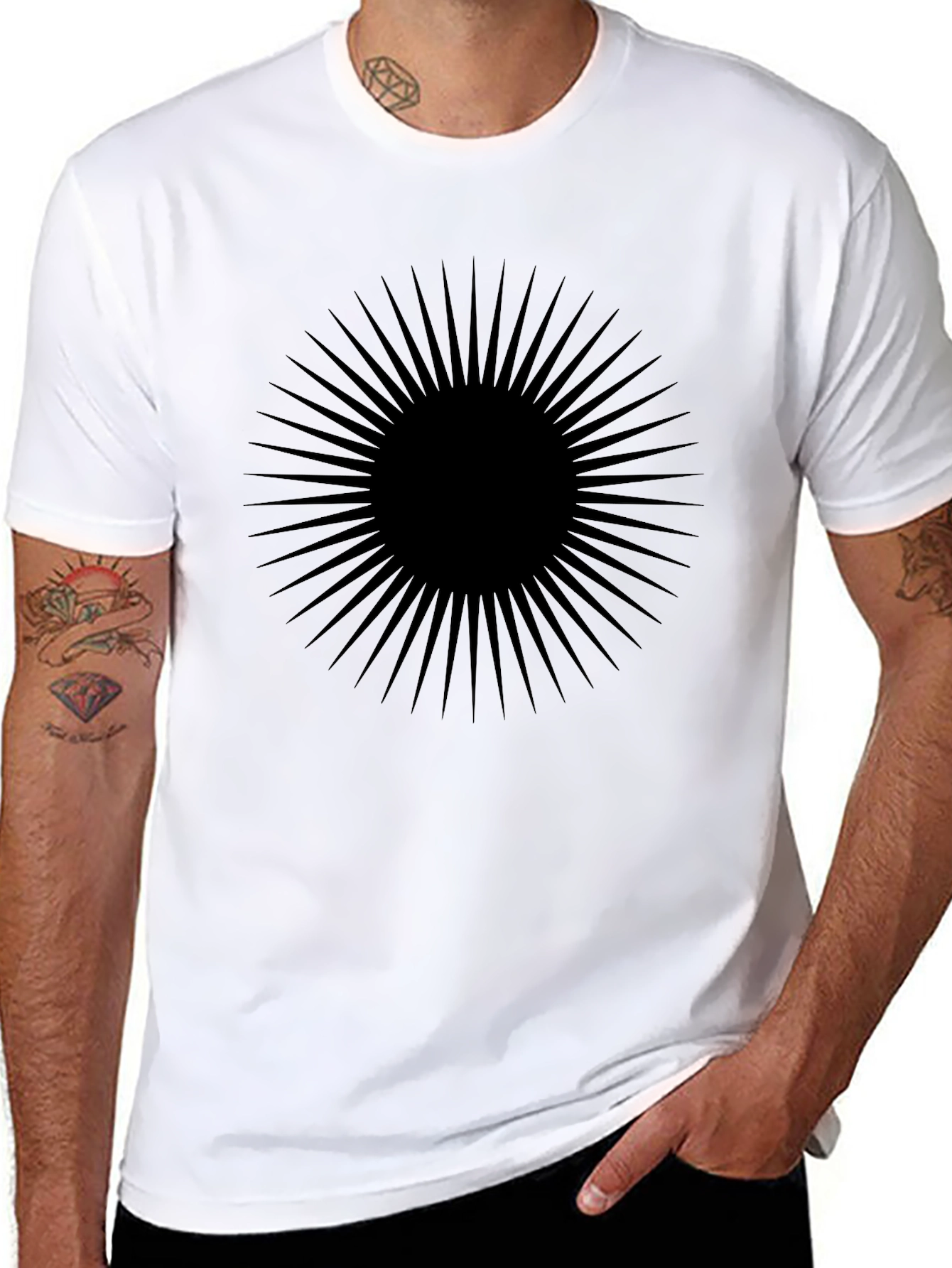 Abstract Sunburst Graphic Tee - Black