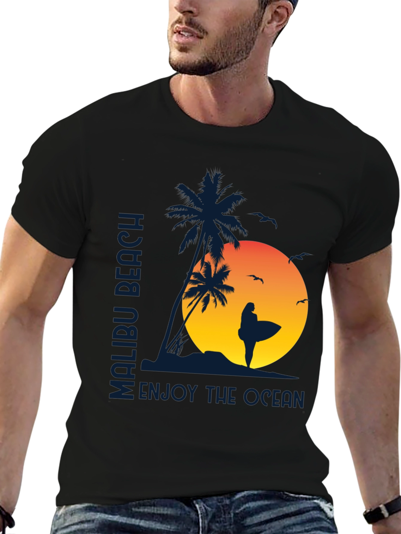 Malibu Beach Surfer T-Shirt - Enjoy the Ocean