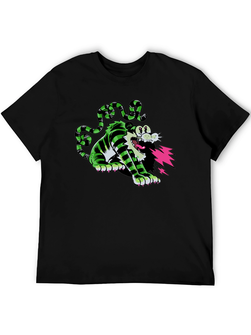 Cartoon Cat T-Shirt - Green and Black
