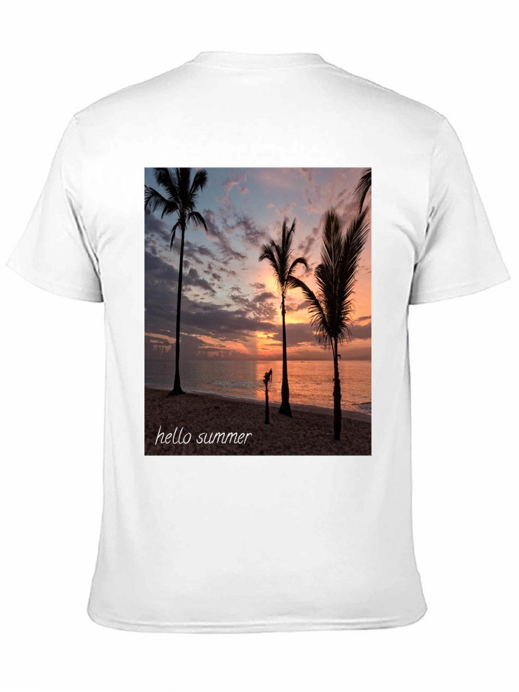 Hello Summer Palm Tree Sunset Black T-Shirt