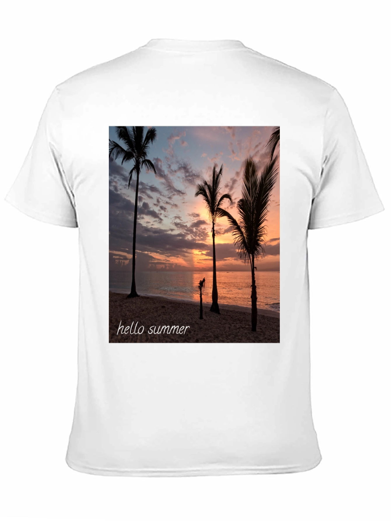 Hello Summer Palm Tree Sunset Black T-Shirt