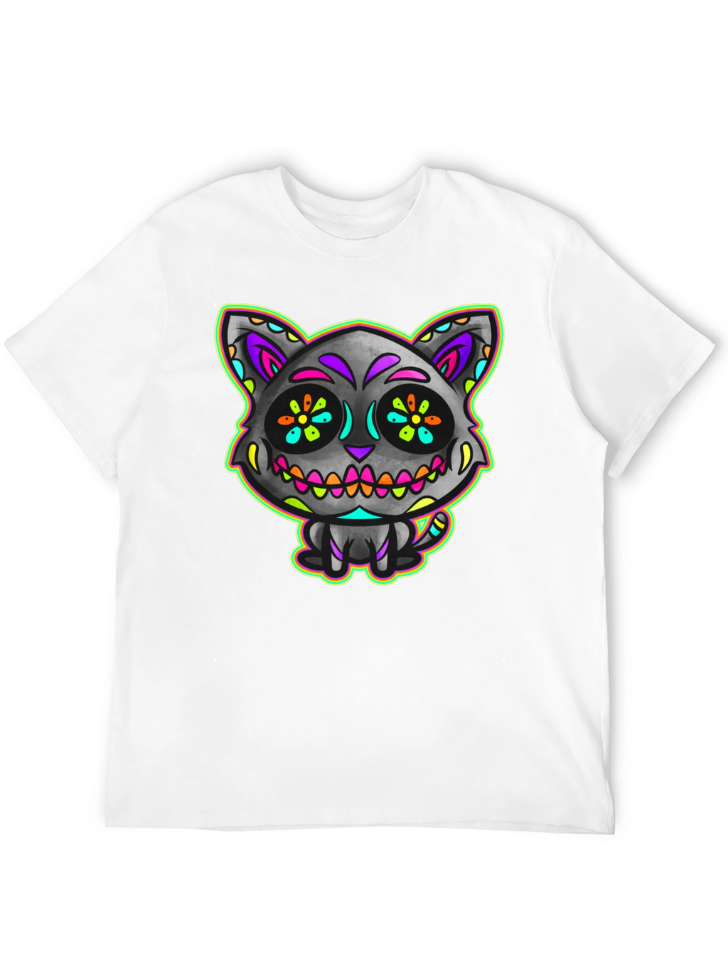 Sugar Skull Cat Mens Black T-Shirt