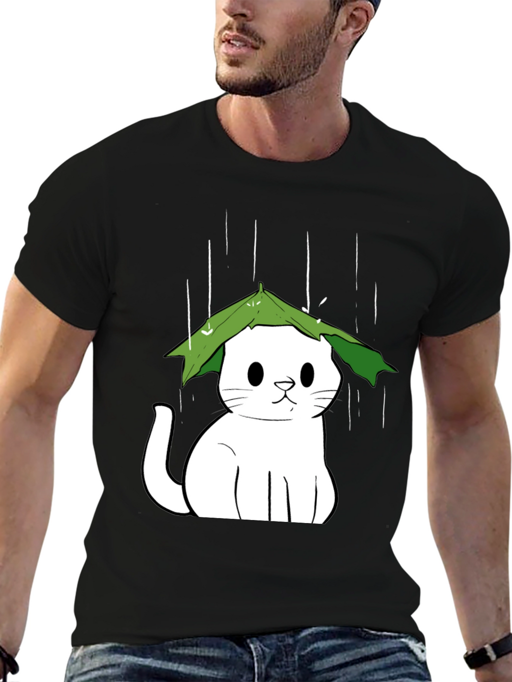 Cat Under Leaf Umbrella T-Shirt