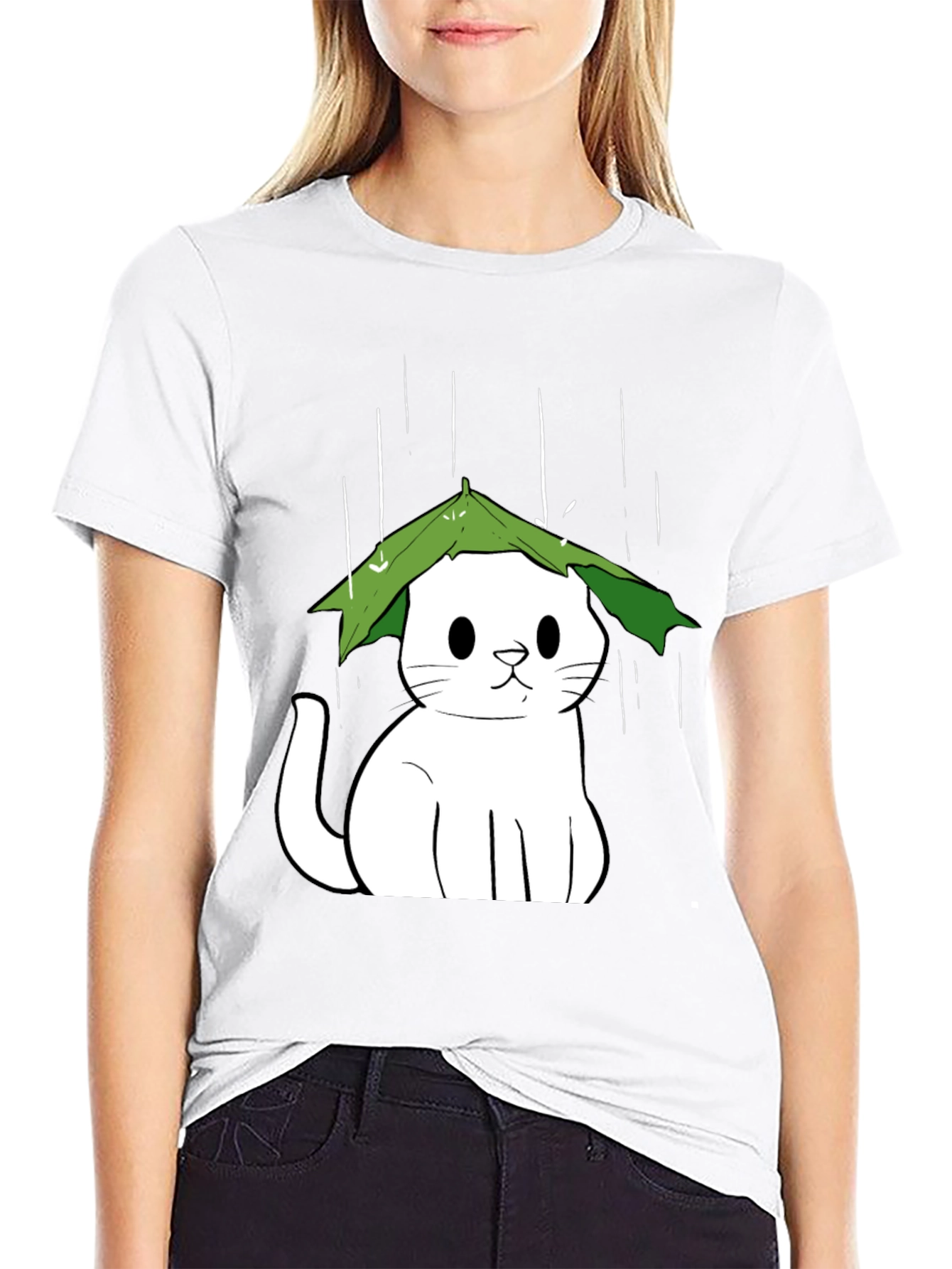 Cat Under Leaf Umbrella T-Shirt