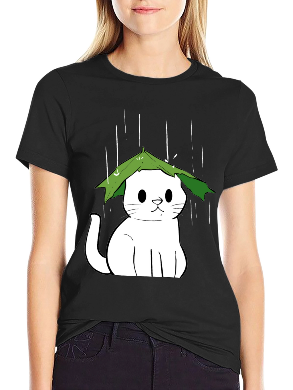 Cat Under Leaf Umbrella T-Shirt