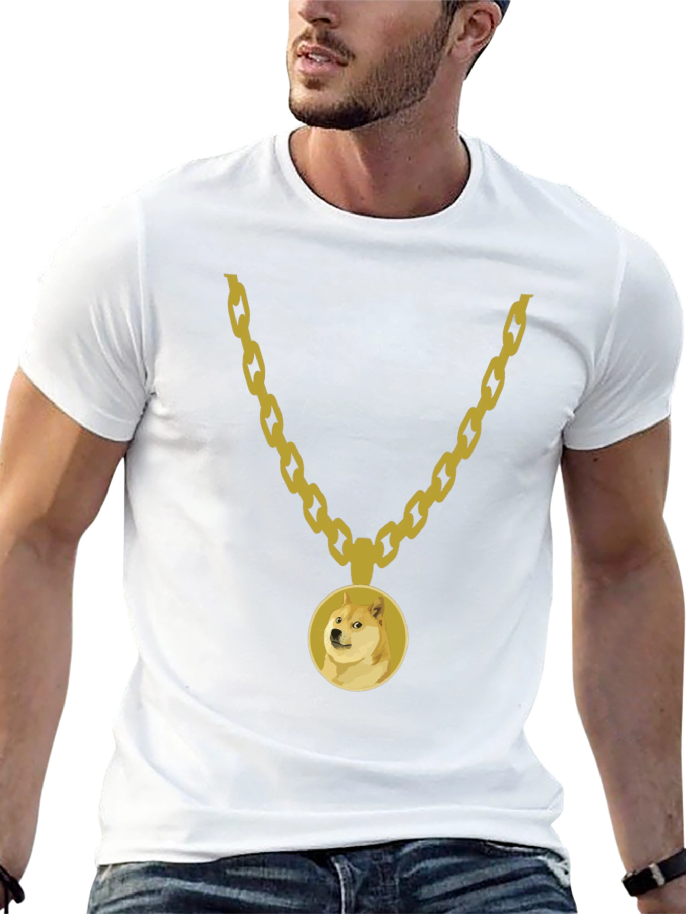 Doge Gold Chain Black Tee - Trendy Meme Apparel