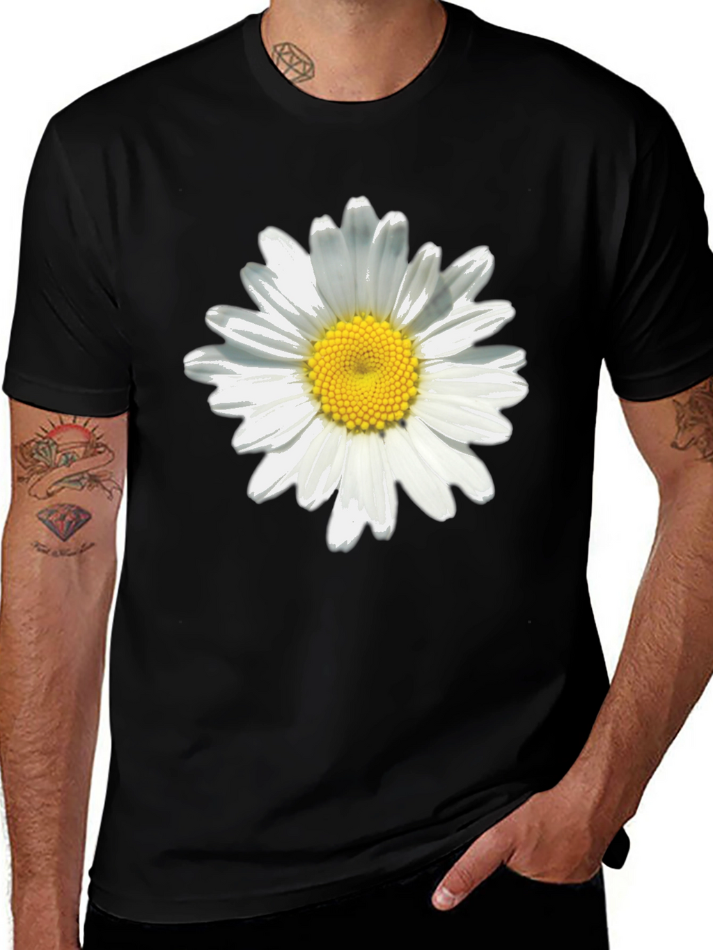 Daisy Flower Black T-Shirt