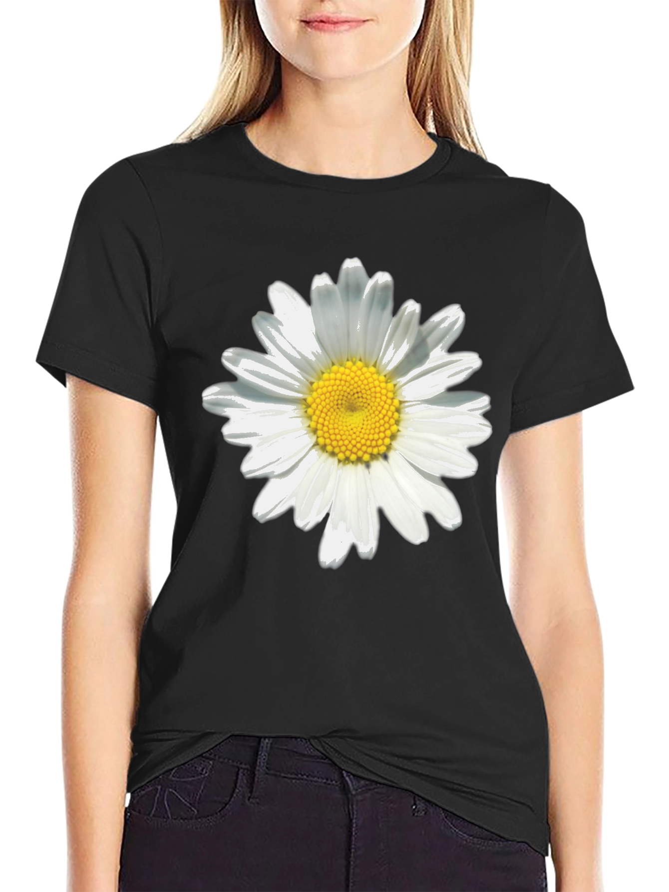 Daisy Flower Black T-Shirt