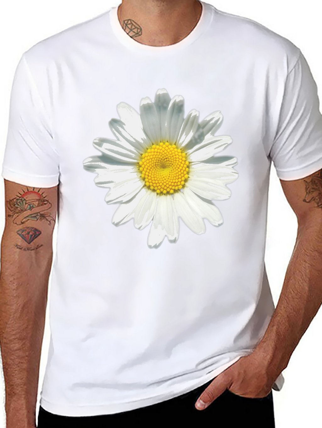 Daisy Flower Black T-Shirt