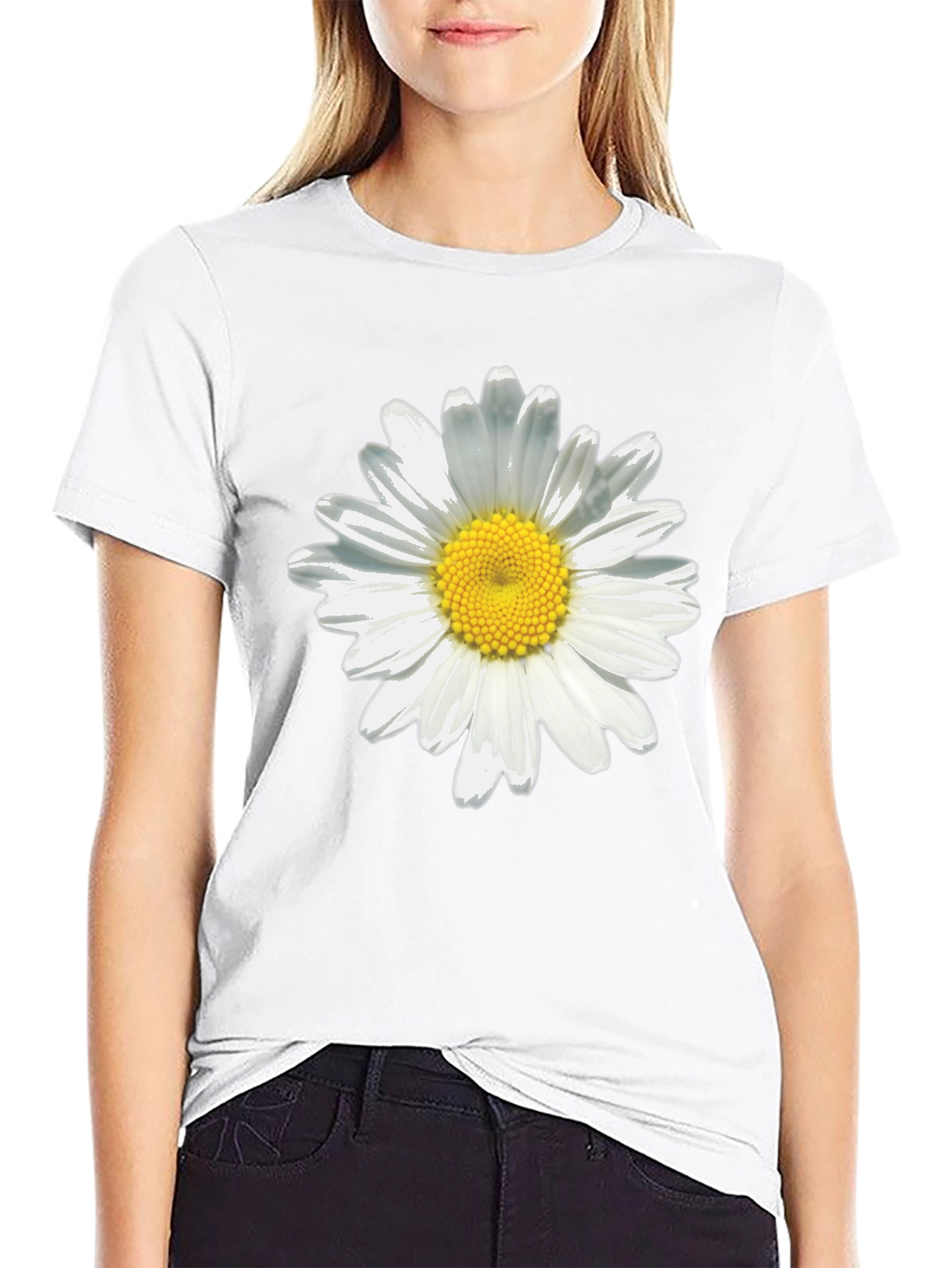 Daisy Flower Black T-Shirt