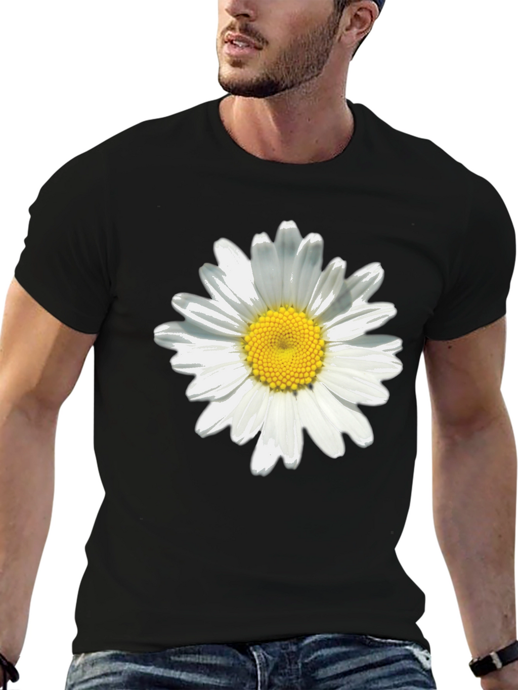 Daisy Flower Black T-Shirt