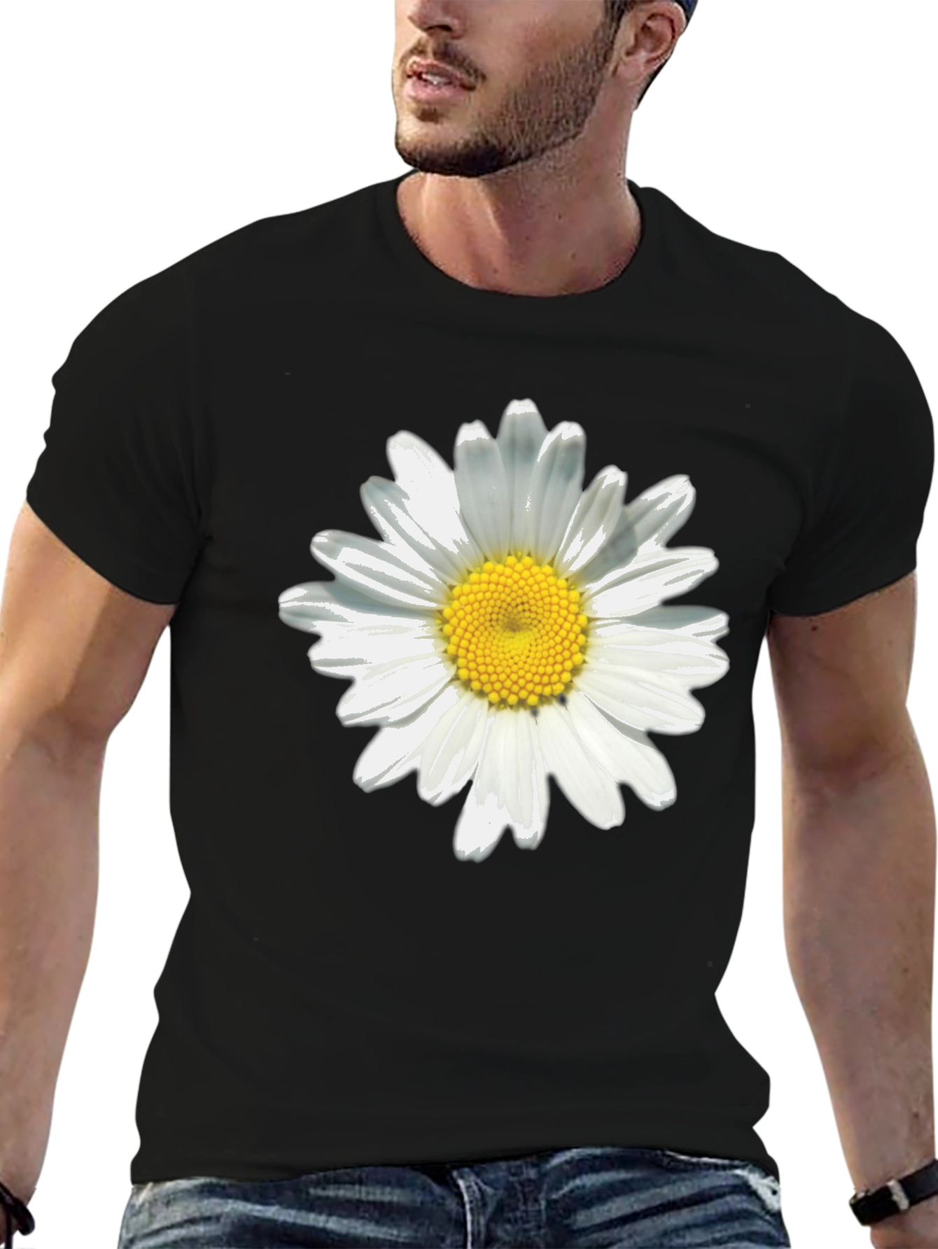 Daisy Flower Black T-Shirt