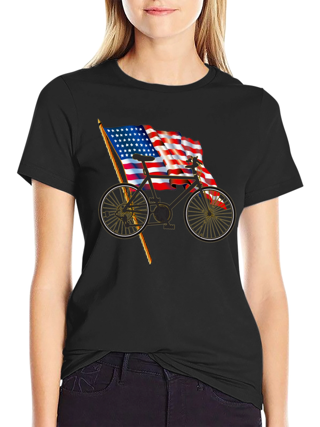 Patriotic Bicycle T-Shirt - USA Flag Bike Tee