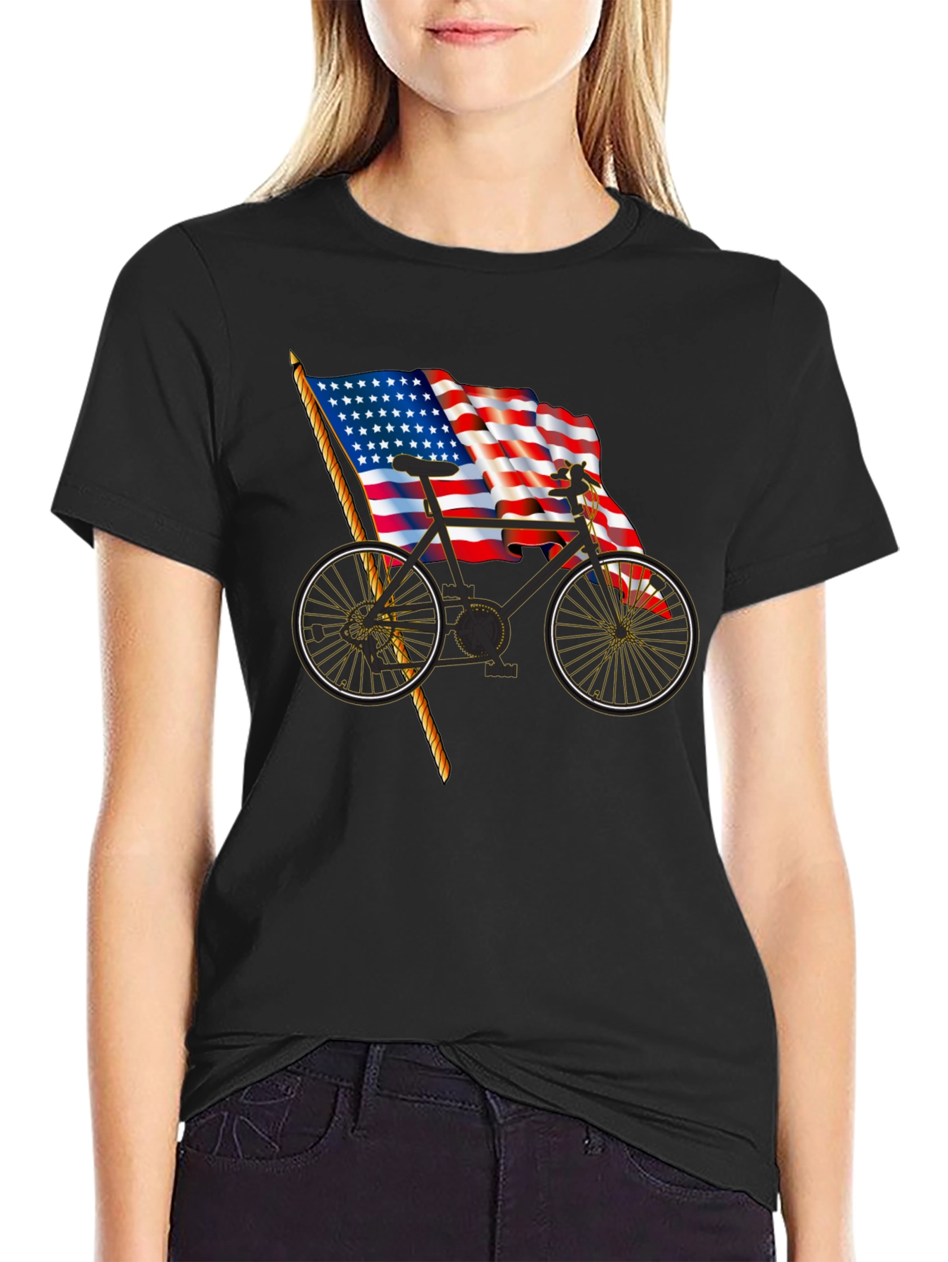 Patriotic Bicycle T-Shirt - USA Flag Bike Tee
