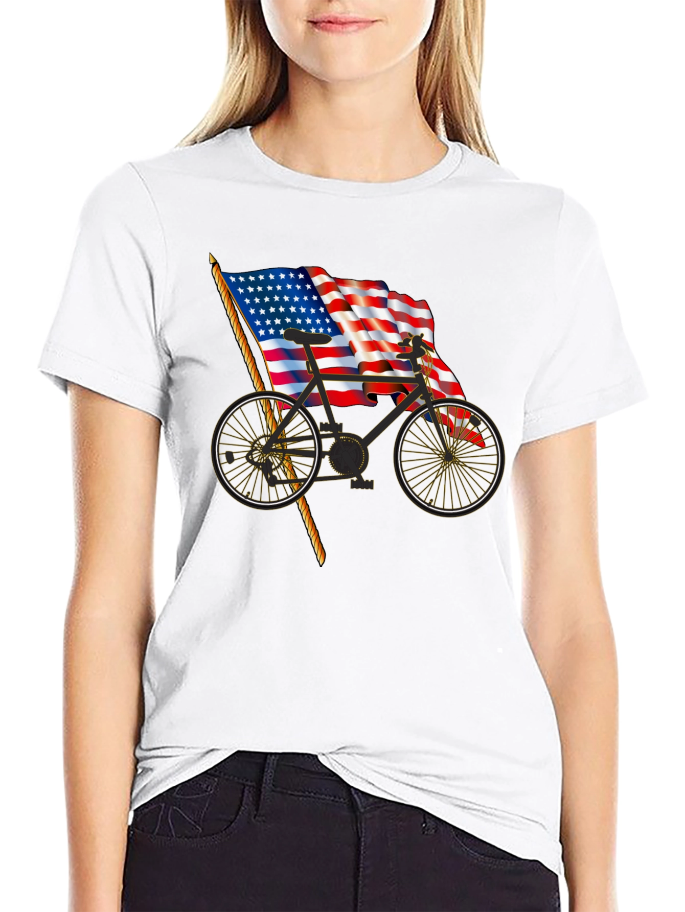Patriotic Bicycle T-Shirt - USA Flag Bike Tee