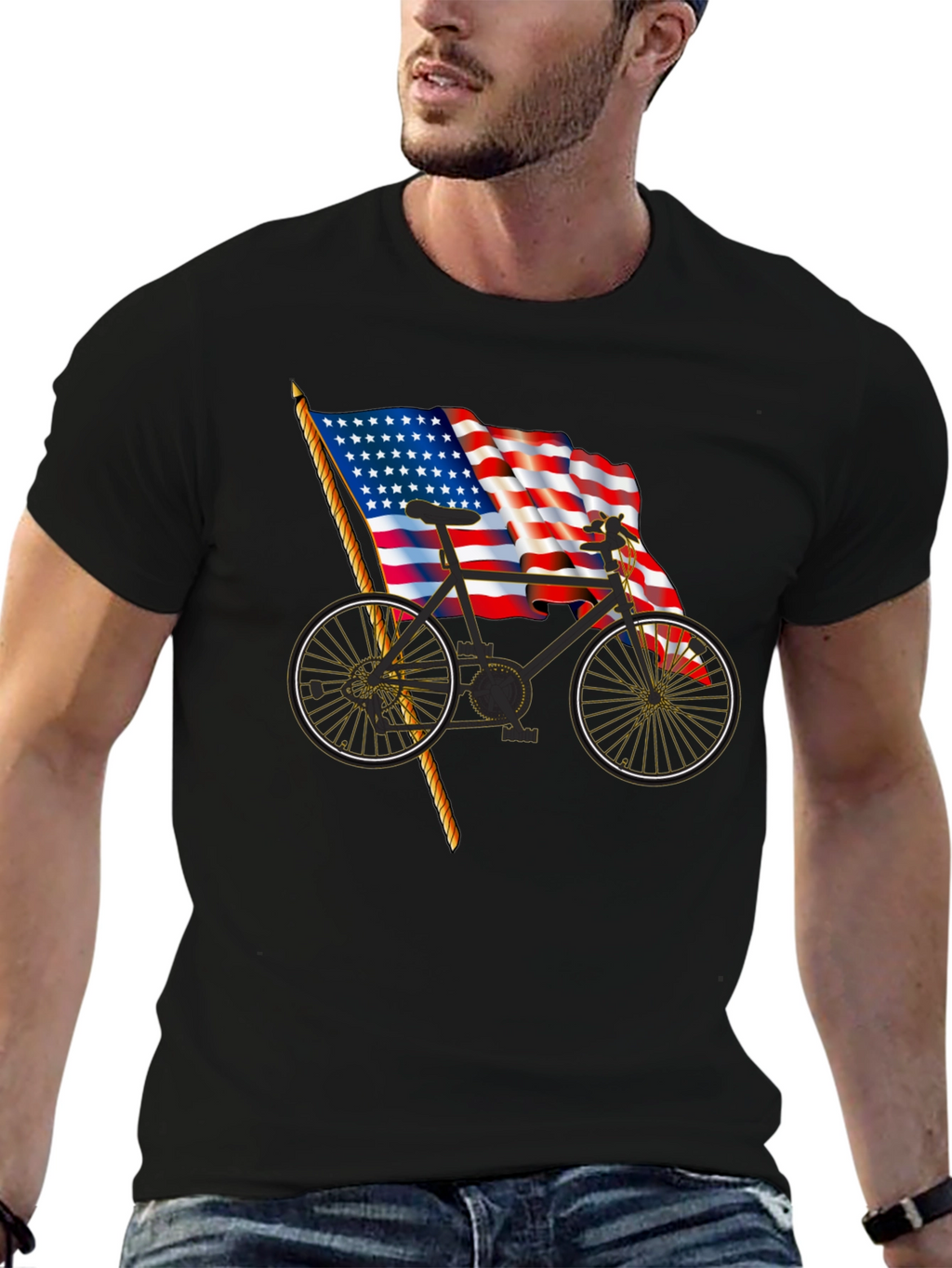 Patriotic Bicycle T-Shirt - USA Flag Bike Tee