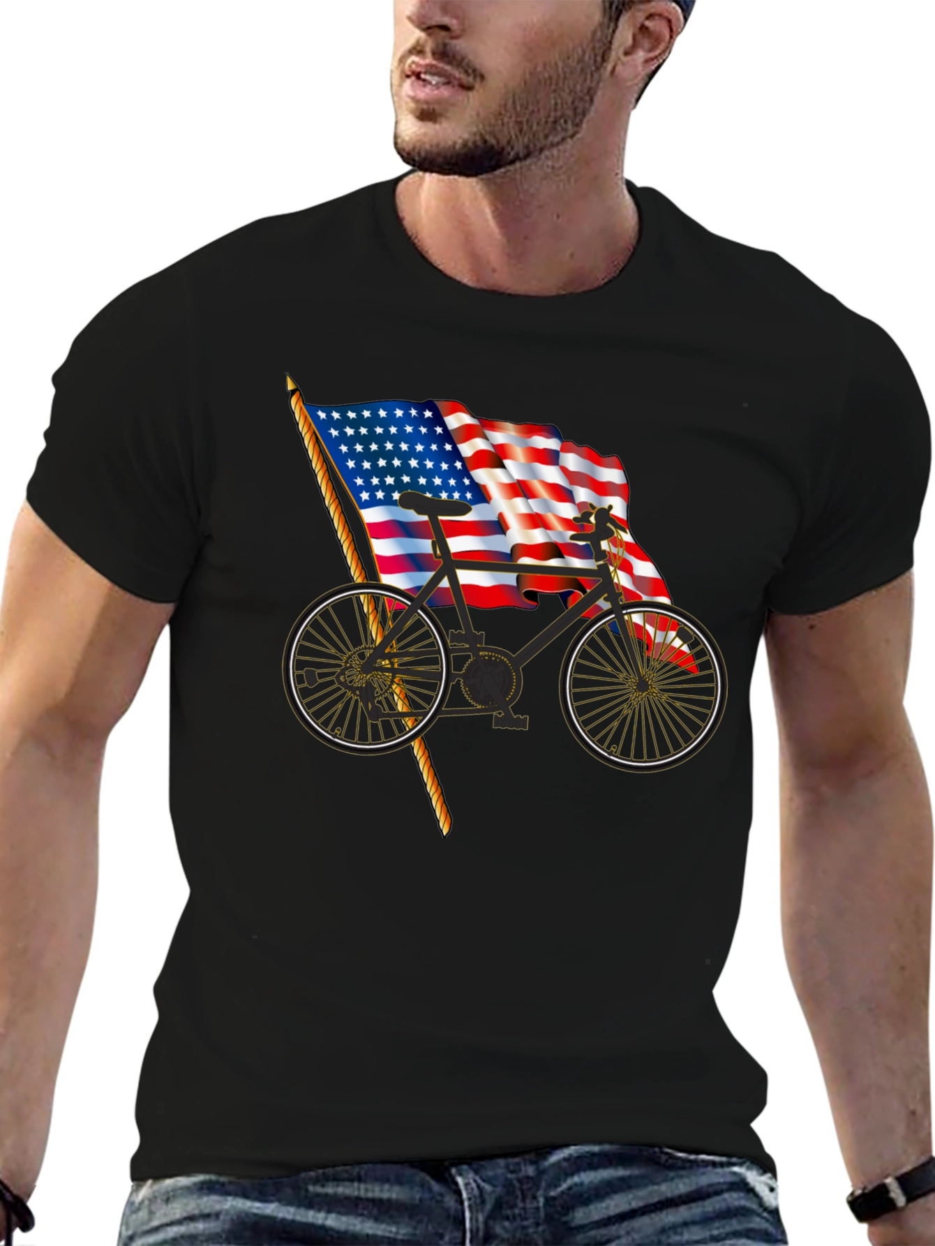 Patriotic Bicycle T-Shirt - USA Flag Bike Tee