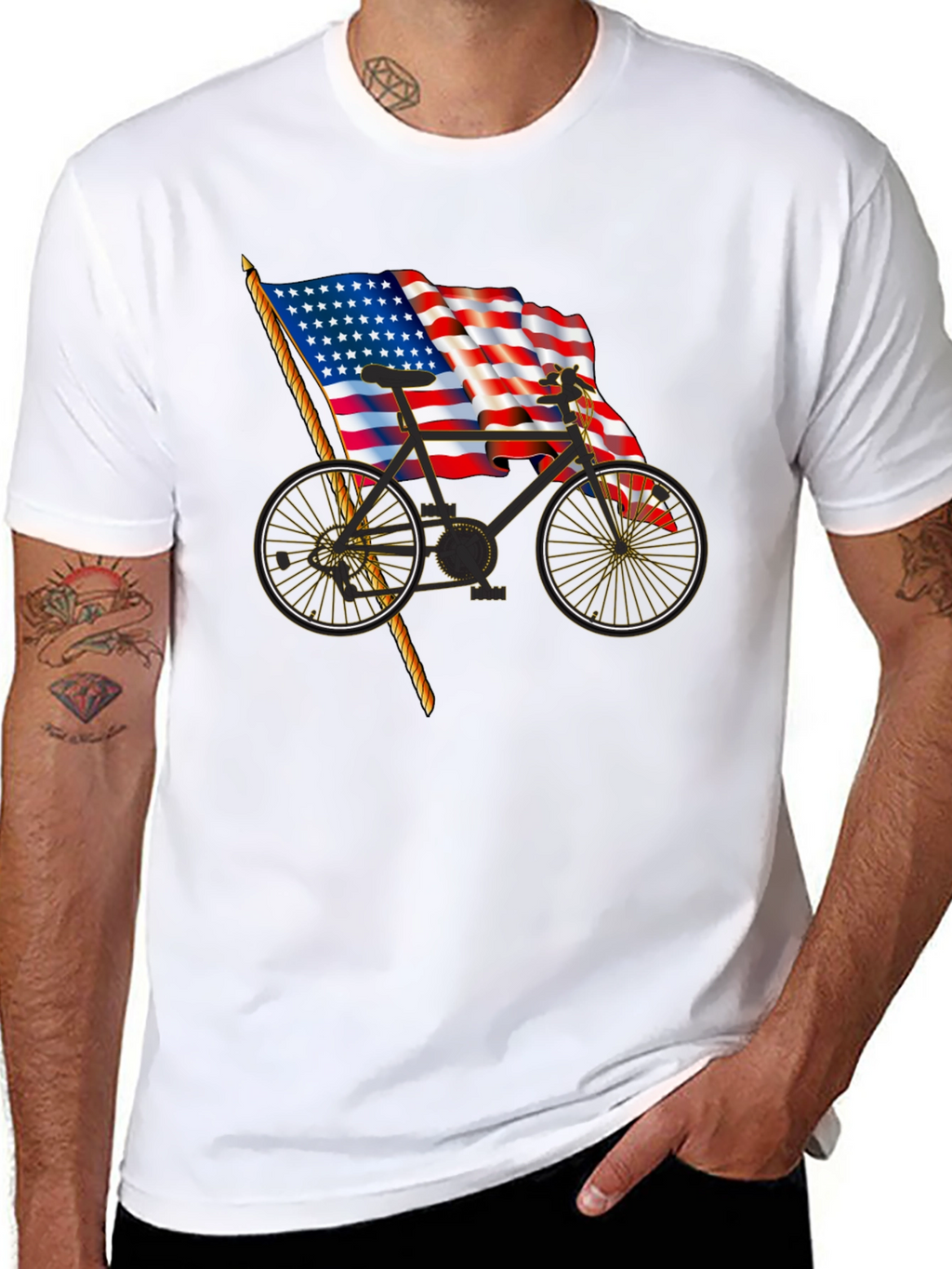 Patriotic Bicycle T-Shirt - USA Flag Bike Tee