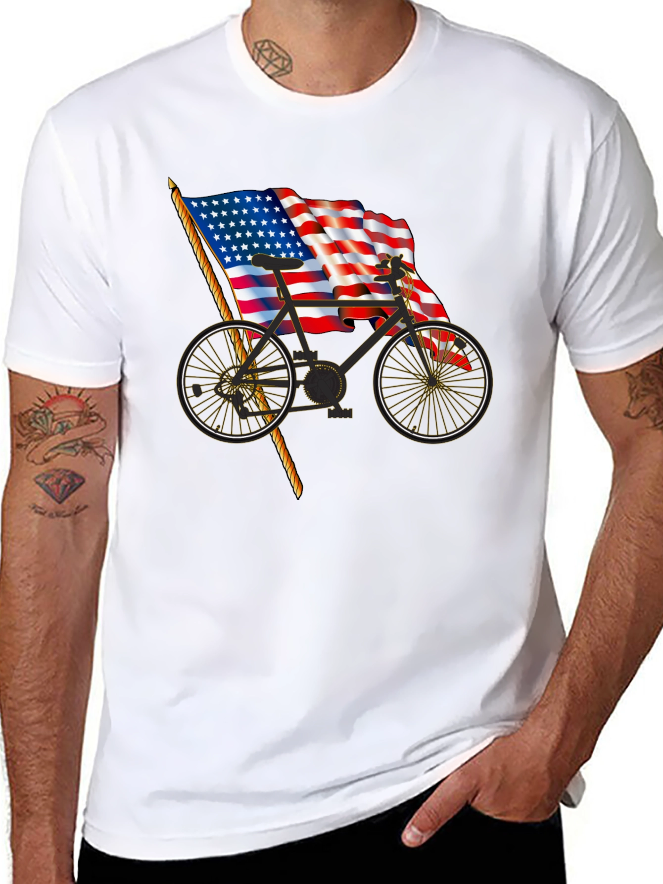 Patriotic Bicycle T-Shirt - USA Flag Bike Tee