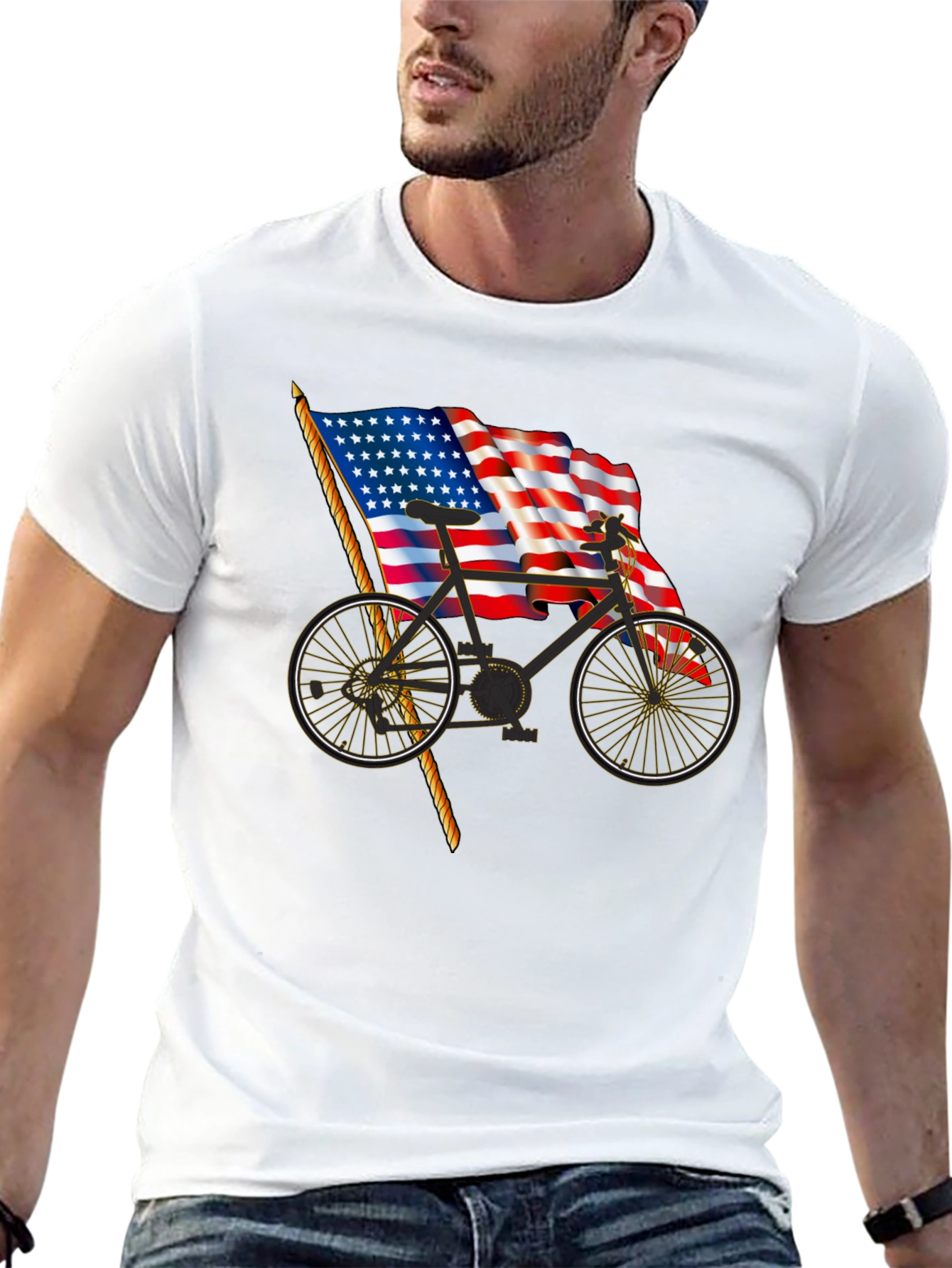 Patriotic Bicycle T-Shirt - USA Flag Bike Tee