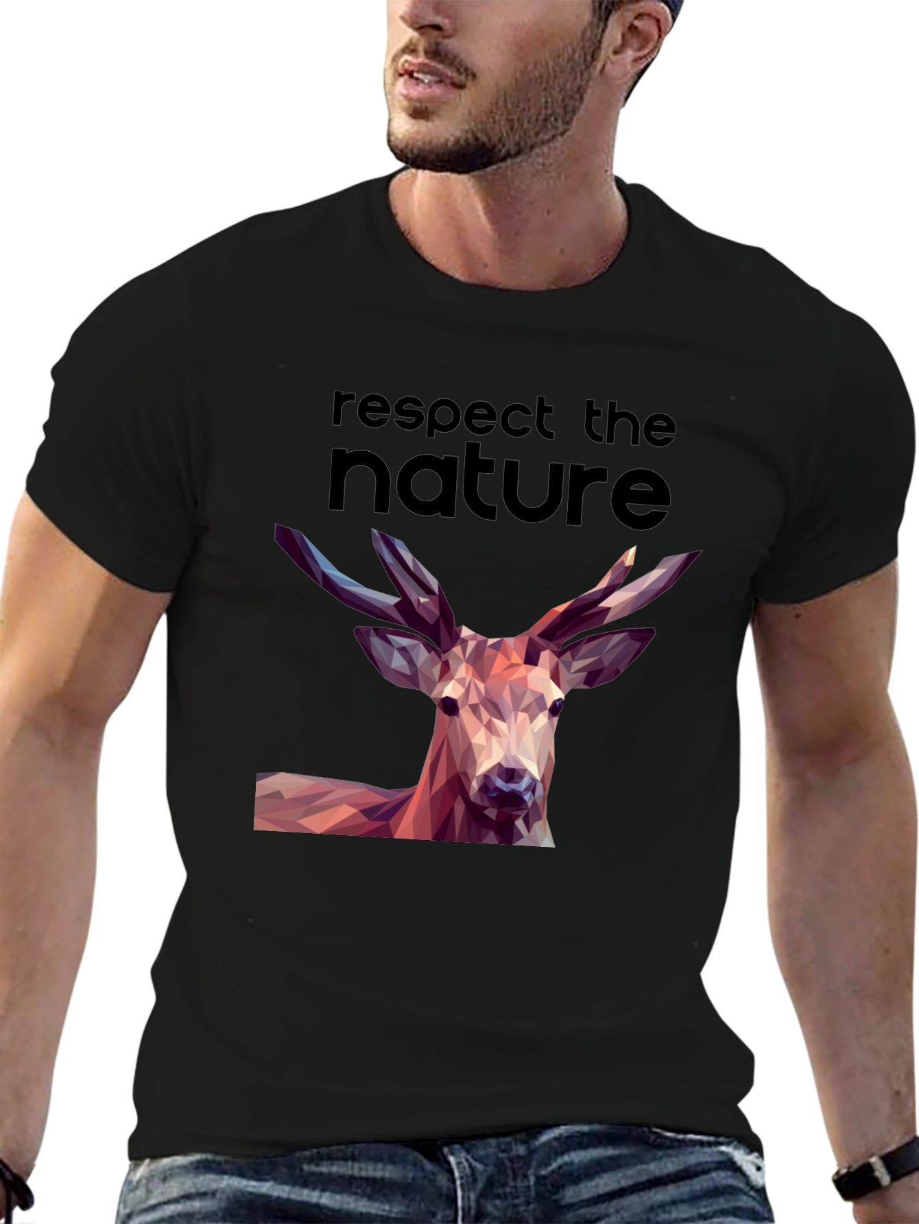 Respect Nature Graphic Tee - Deer Polygon Design