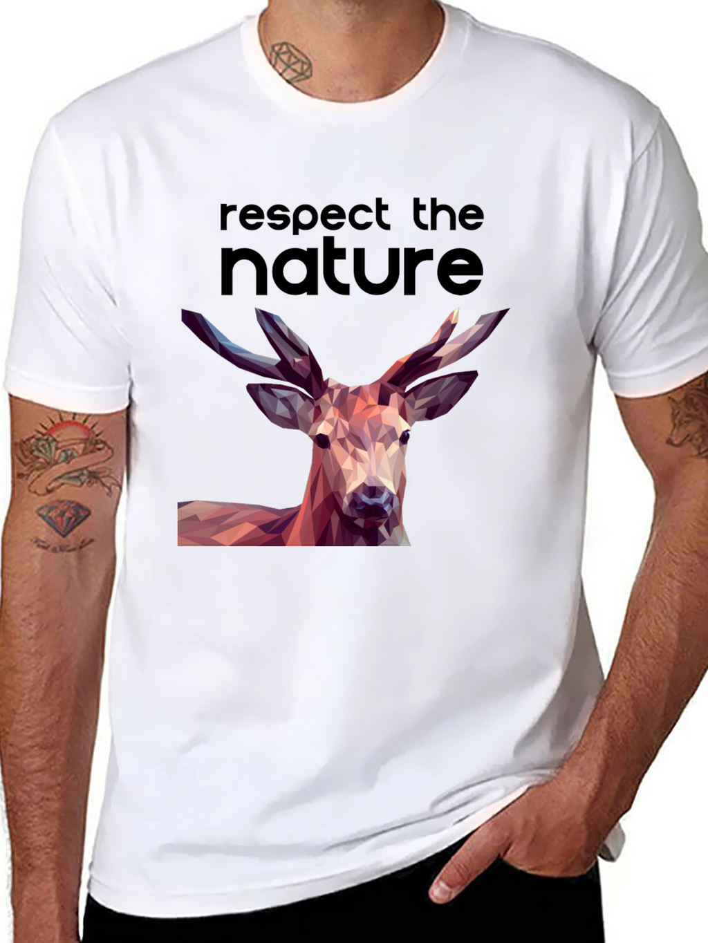 Respect Nature Graphic Tee - Deer Polygon Design