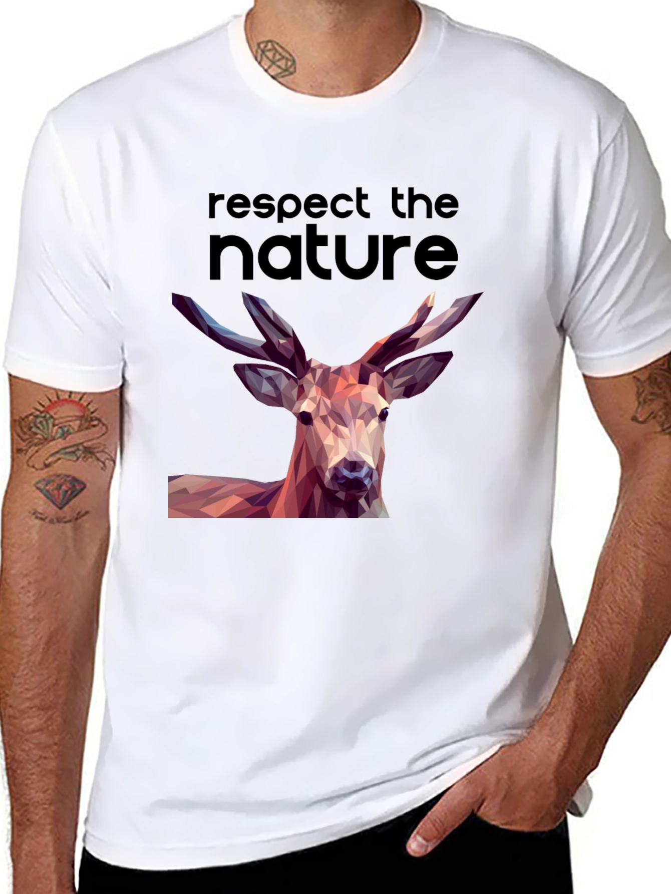 Respect Nature Graphic Tee - Deer Polygon Design