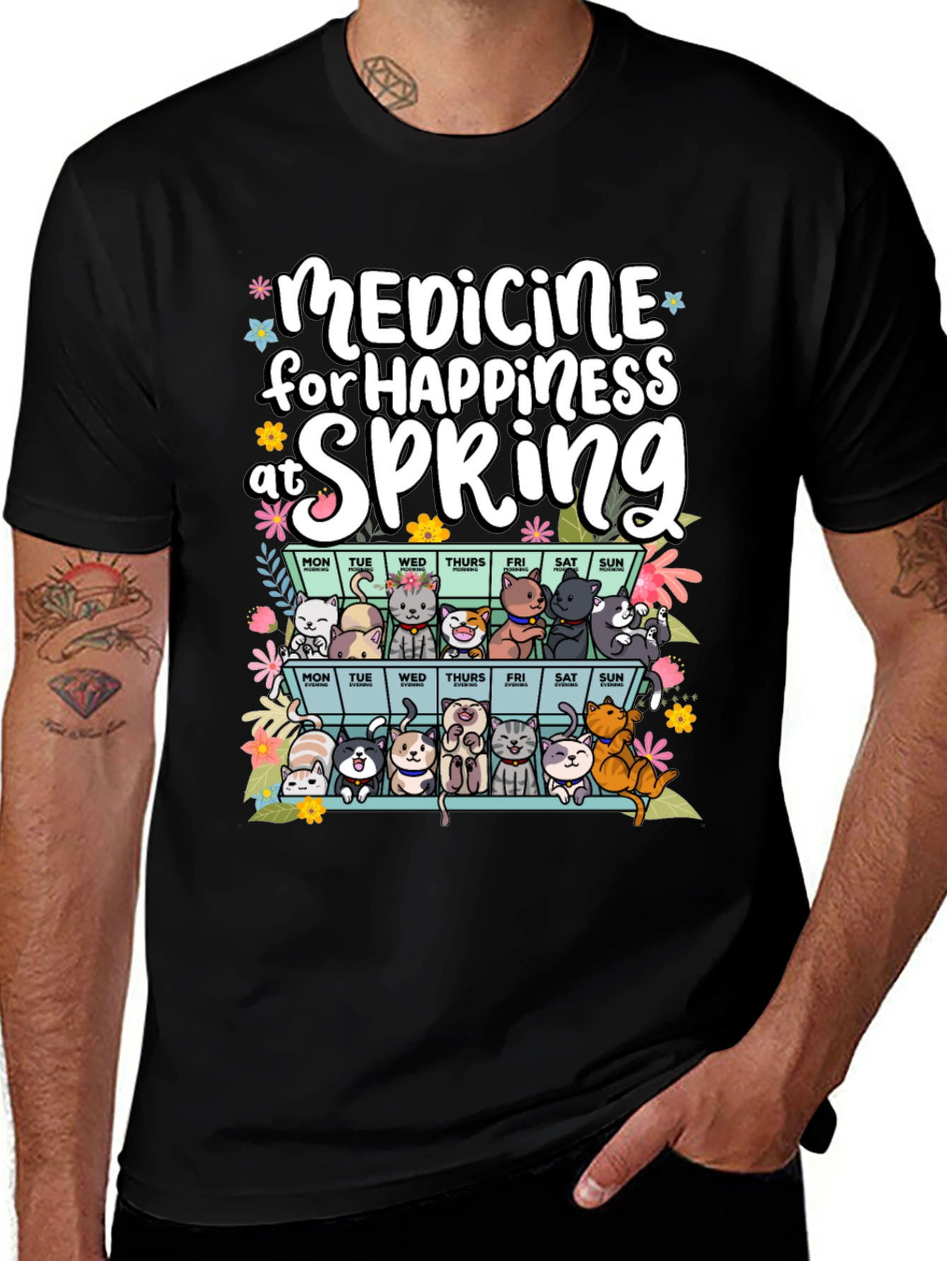 Medicine for Happiness at Spring Black T-Shirt