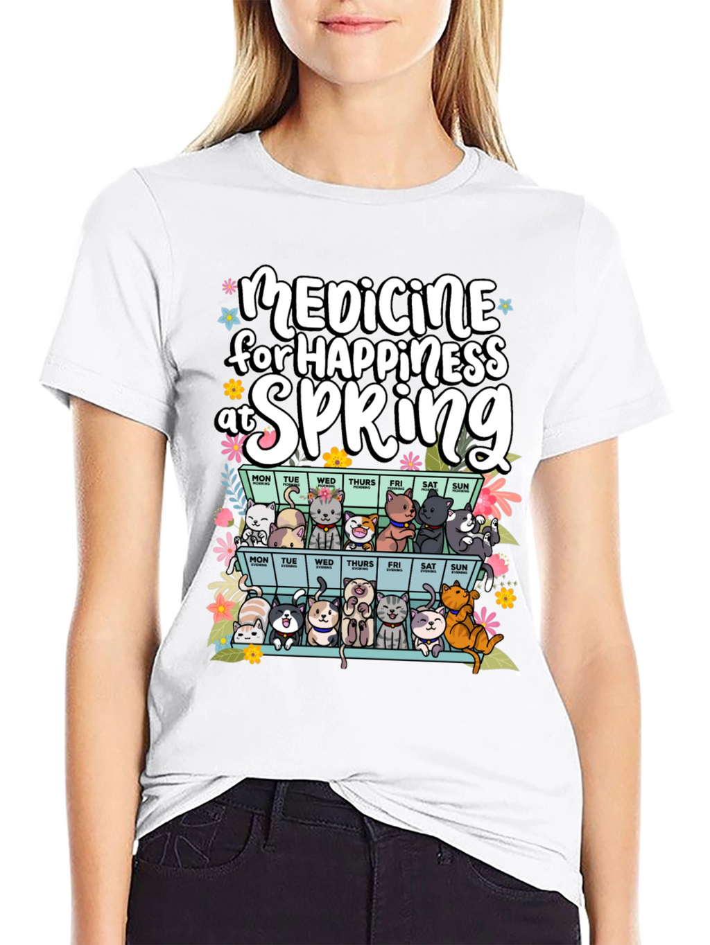 Medicine for Happiness at Spring Black T-Shirt