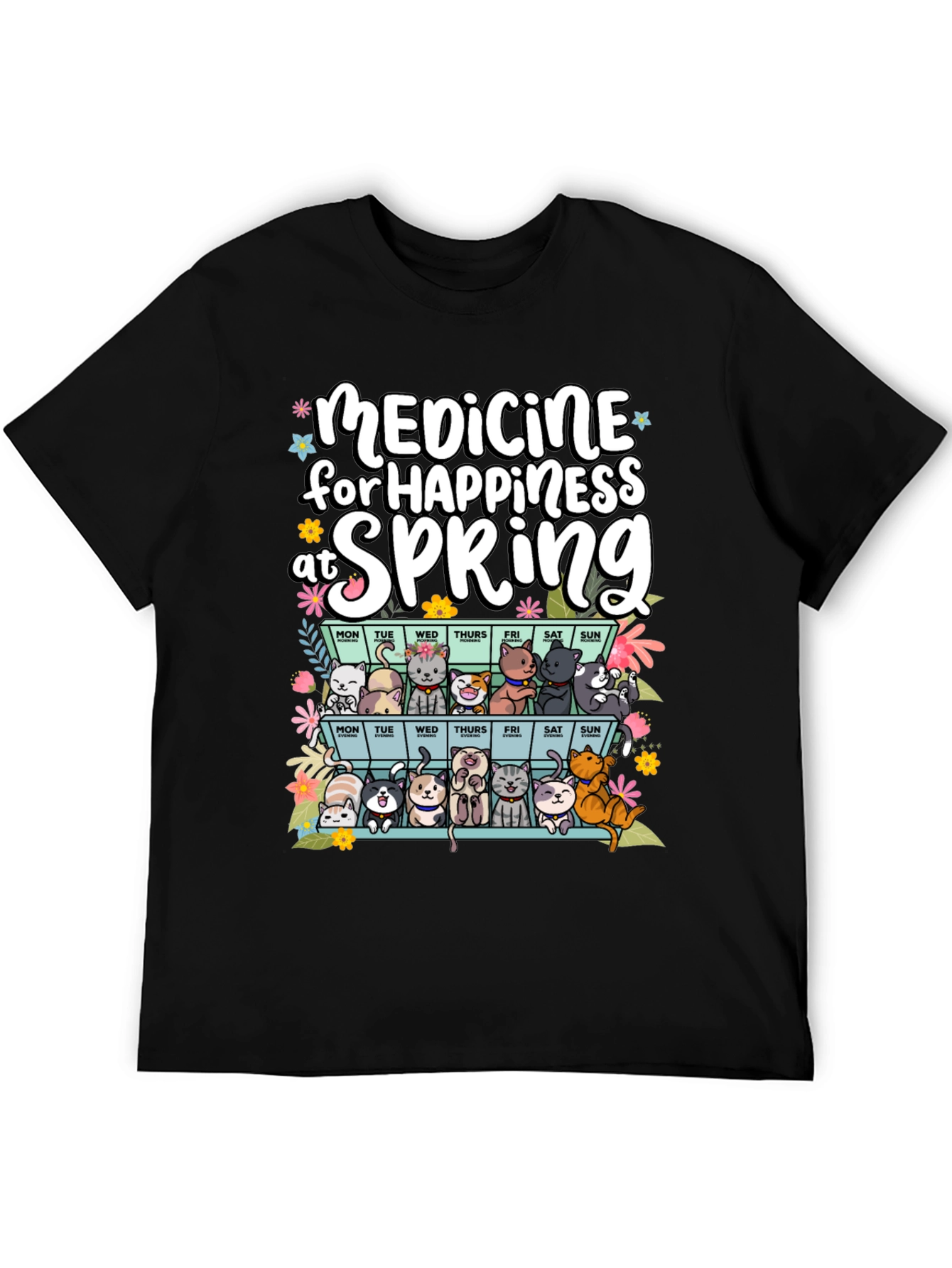 Medicine for Happiness at Spring Black T-Shirt