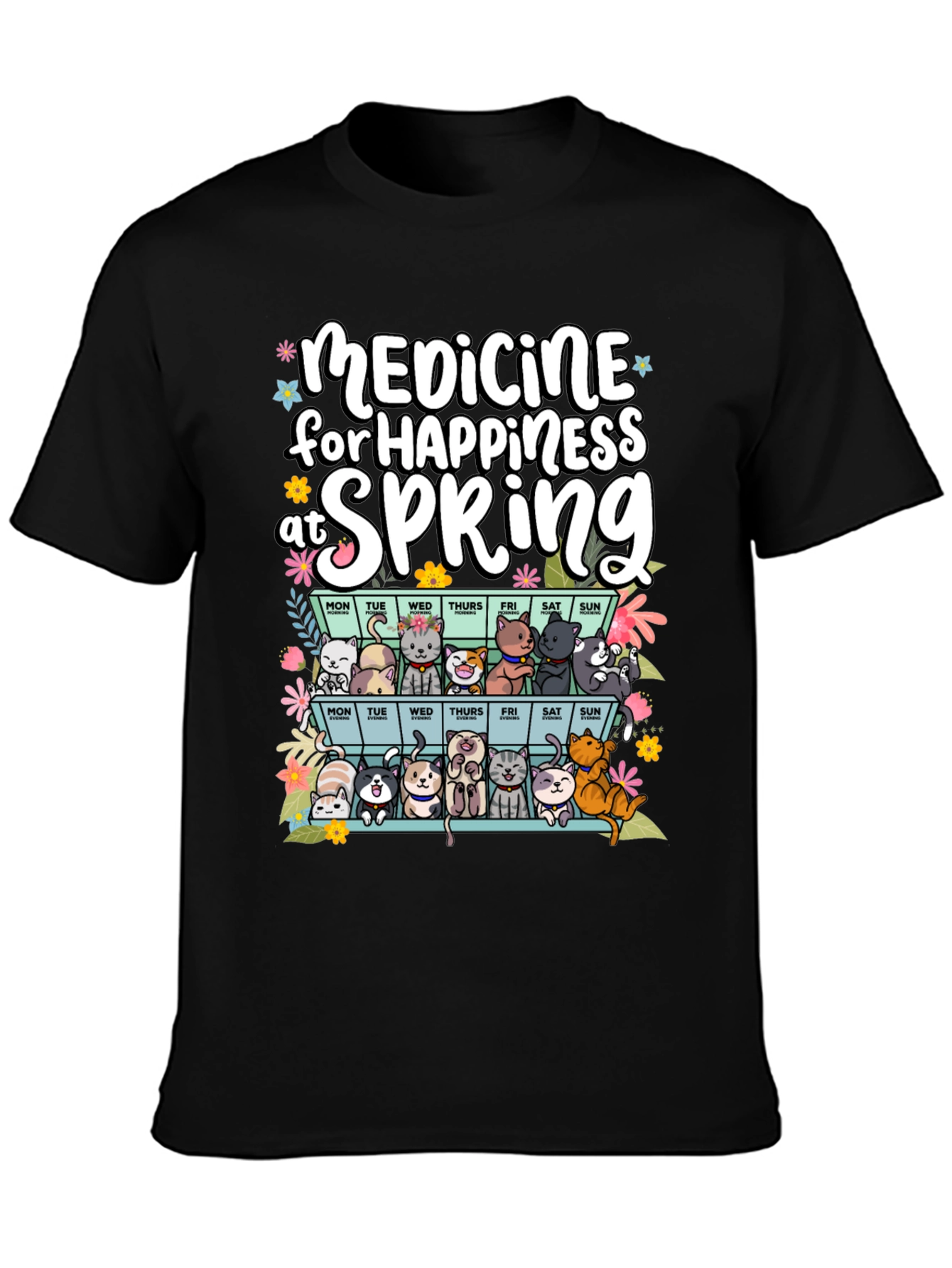 Medicine for Happiness at Spring Black T-Shirt