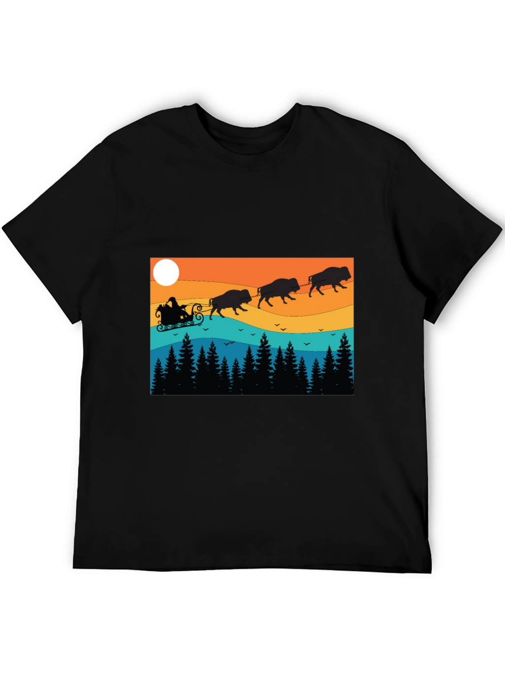 Santas Bison Sleigh Ride T-Shirt