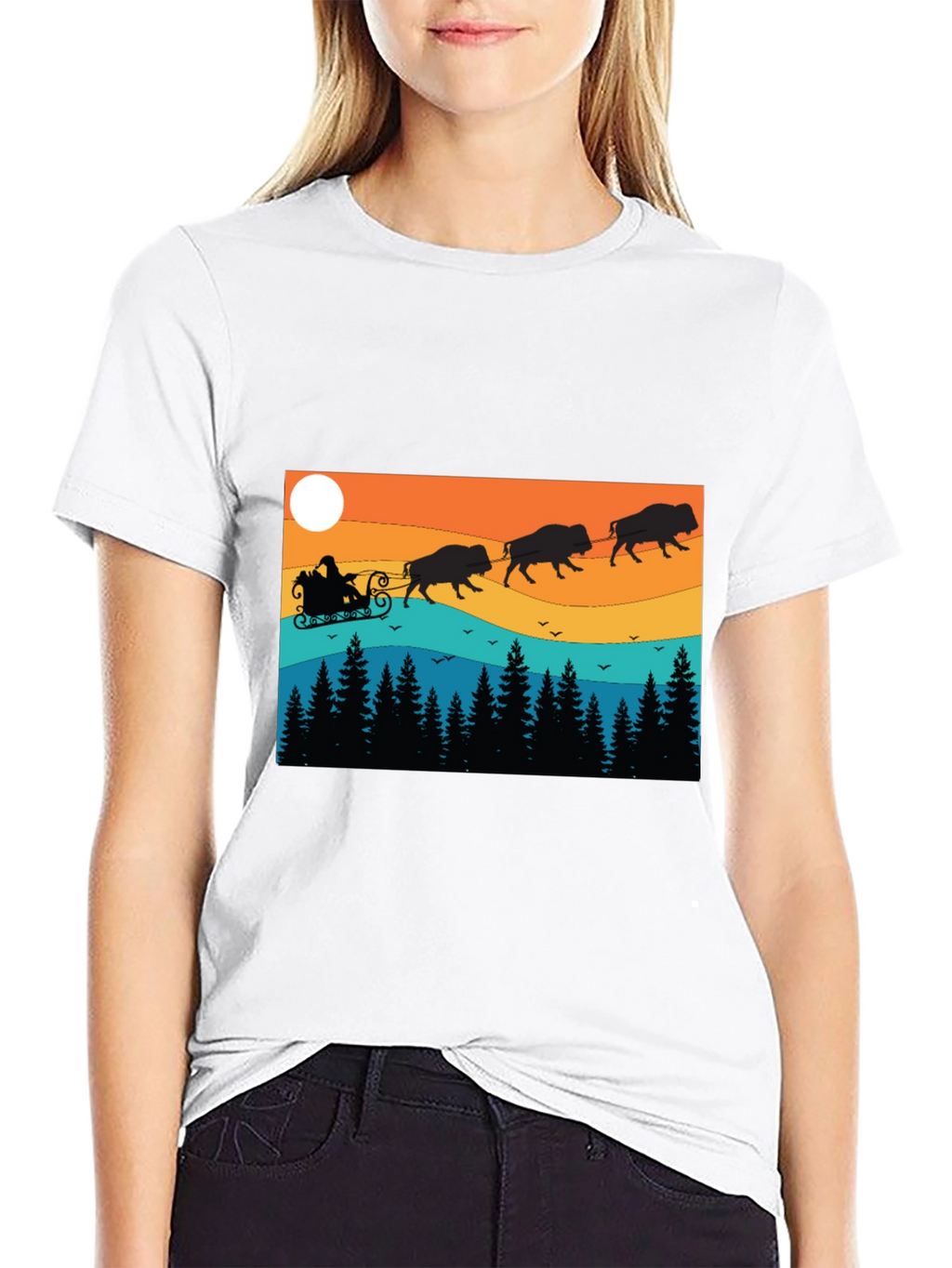 Santas Bison Sleigh Ride T-Shirt