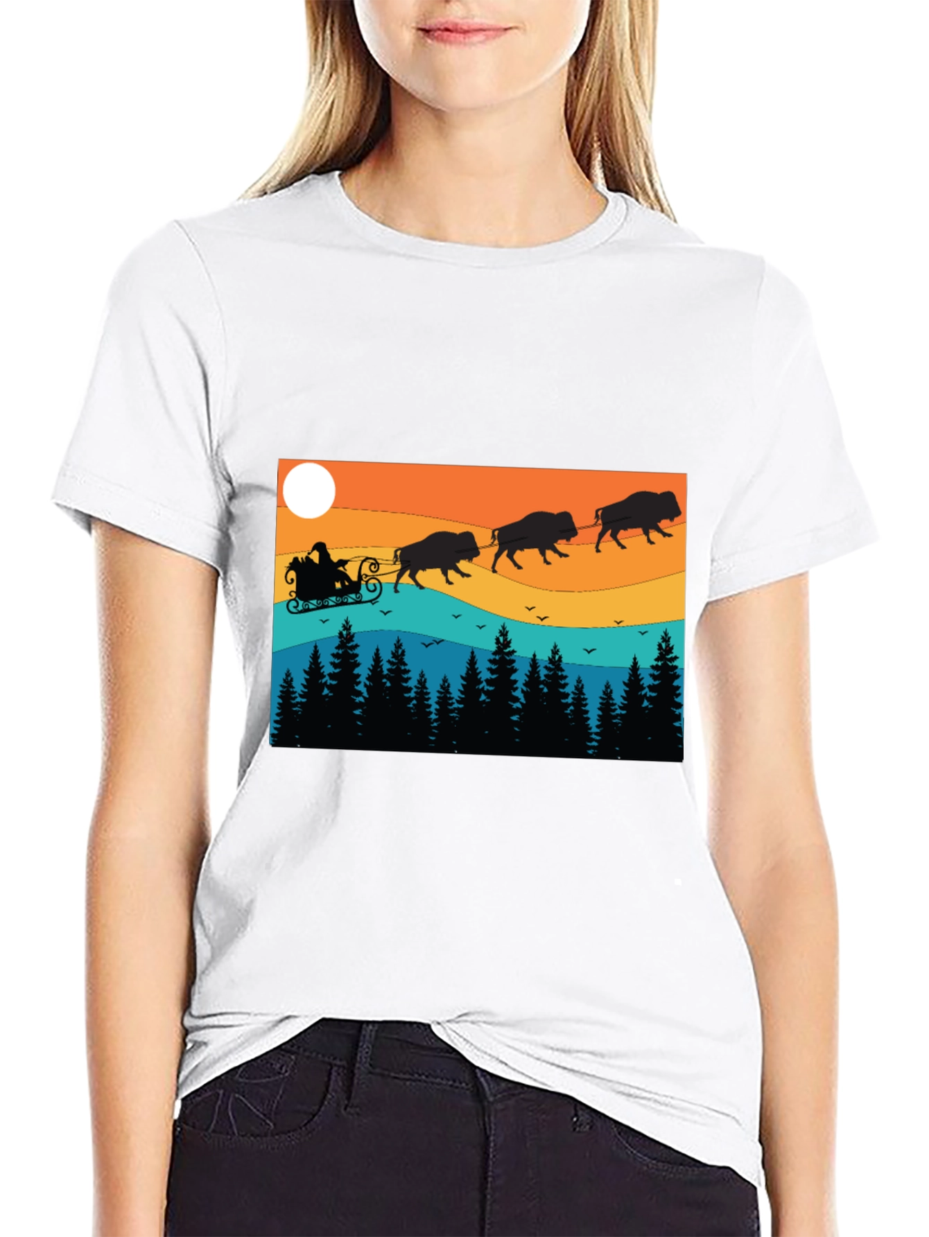 Santas Bison Sleigh Ride T-Shirt