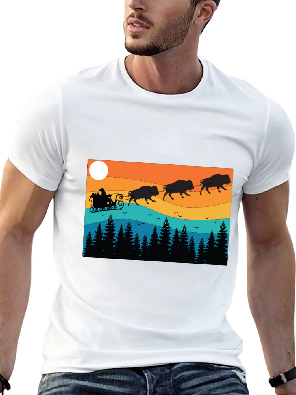 Santas Bison Sleigh Ride T-Shirt