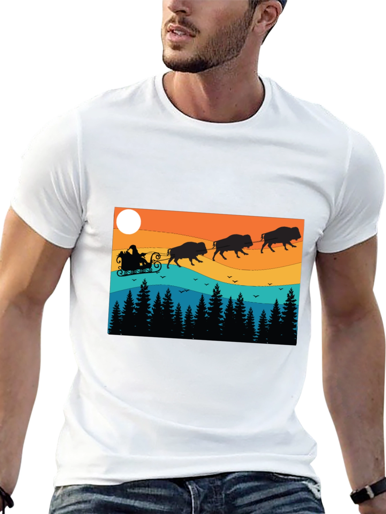 Santas Bison Sleigh Ride T-Shirt