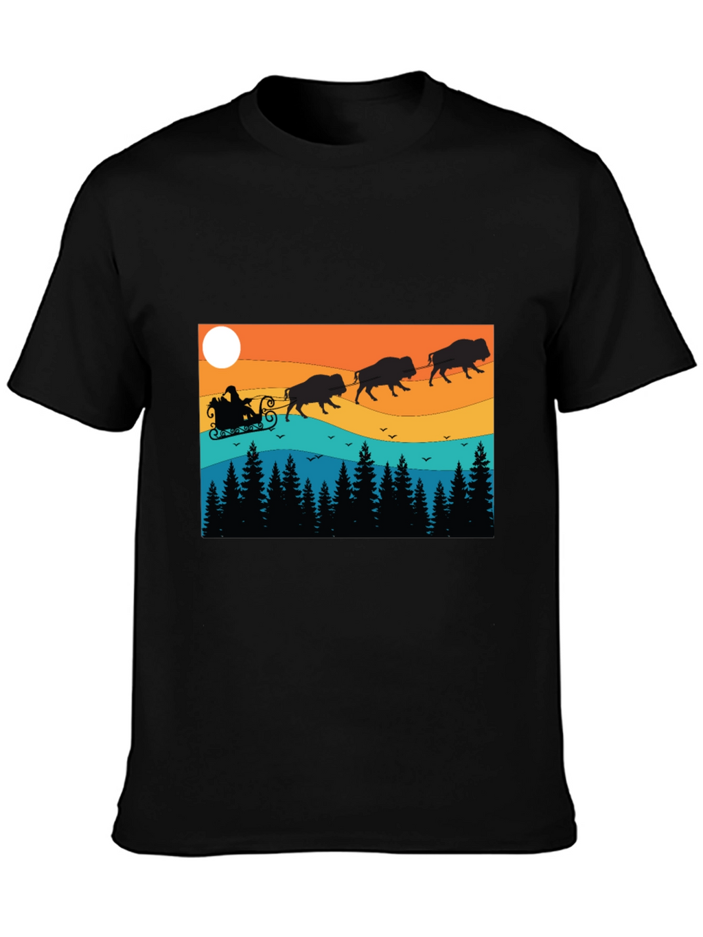 Santas Bison Sleigh Ride T-Shirt