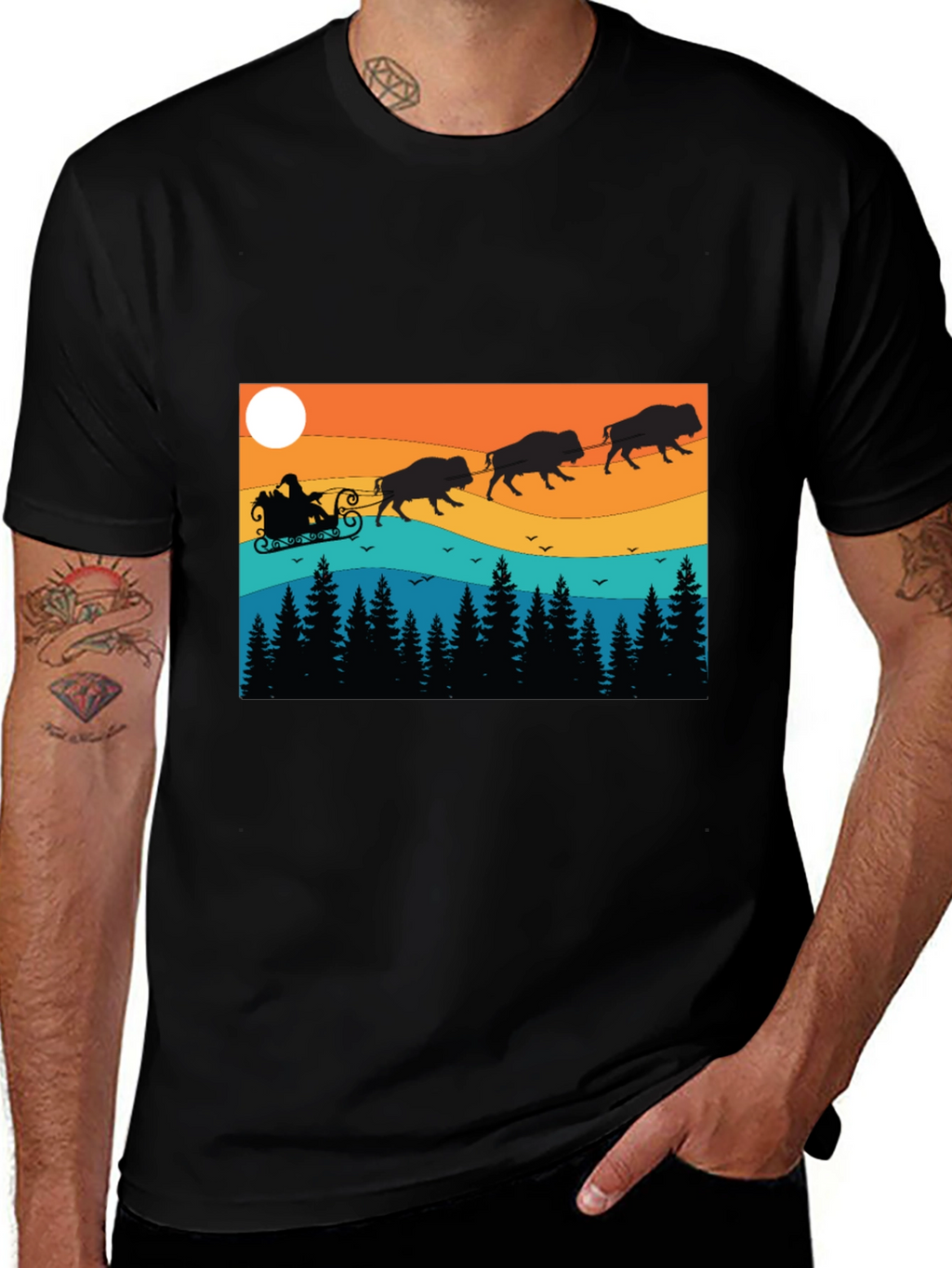 Santas Bison Sleigh Ride T-Shirt