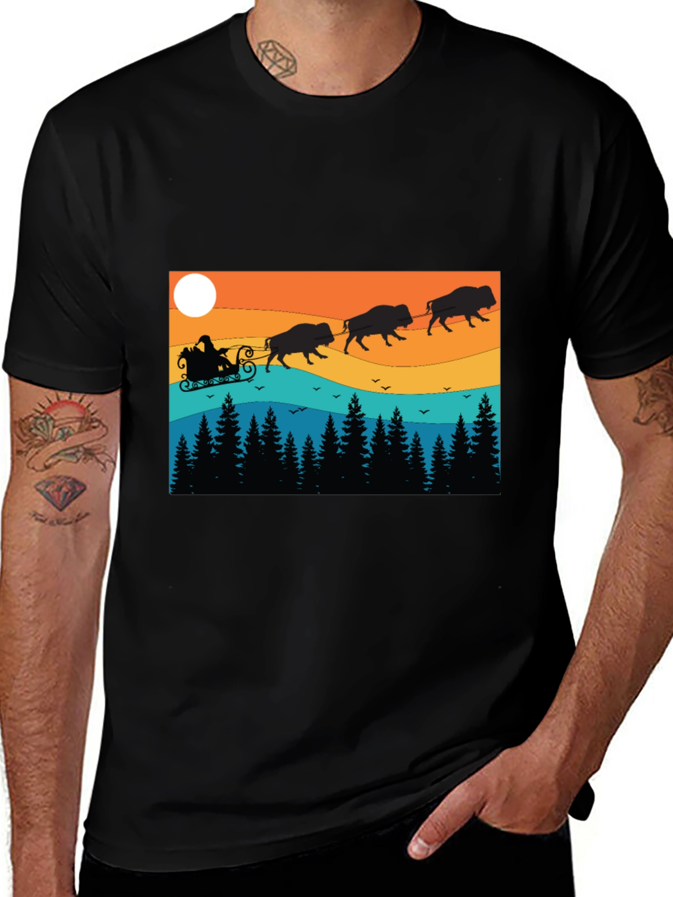 Santas Bison Sleigh Ride T-Shirt