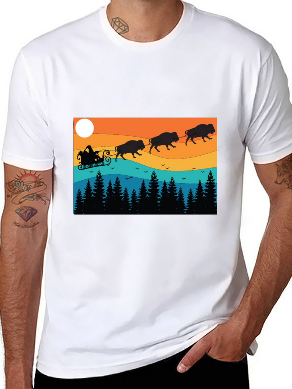 Santas Bison Sleigh Ride T-Shirt